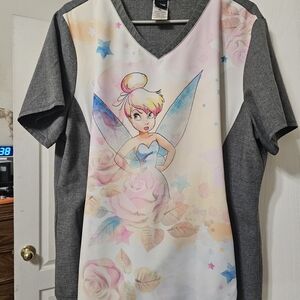 Disney Tinker Bell V-Neck Tee in Gray, Pink, Blue